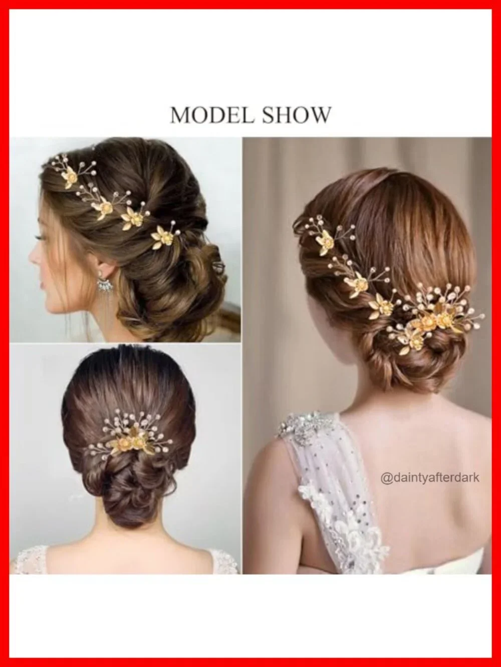Set of 5 Leaf Floral Pearl Hair Pins, Gold, Bendable Wire, Wedding Prom